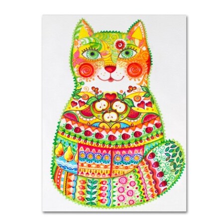 Trademark Fine Art Oxana Ziaka 'Green Folk Cat 1' Canvas Art, 18x24 ALI11563-C1824GG